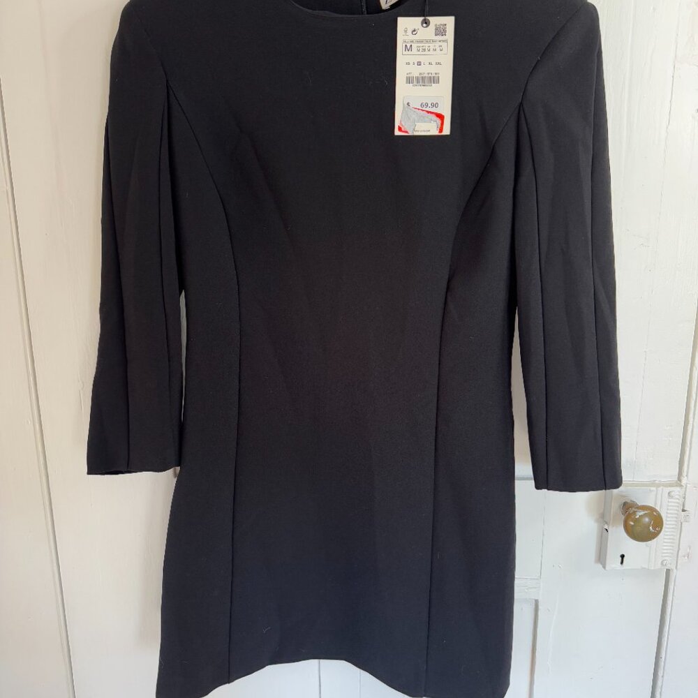 NWT Zara Black Shift Dress with Shoulder Pads